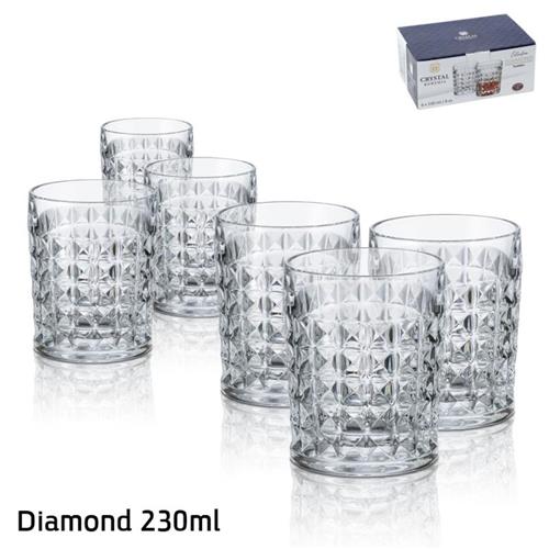 כוסות ויסקי DIAMOND קריסטל בוהמיה 230 מ"ל – 18 יחידות
