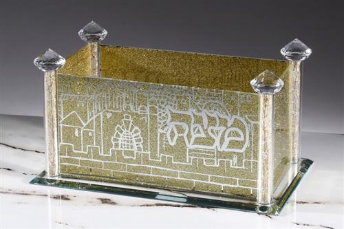 מעמד קריסטל למצות בשילוב עיטורי זהב - 25×14×13