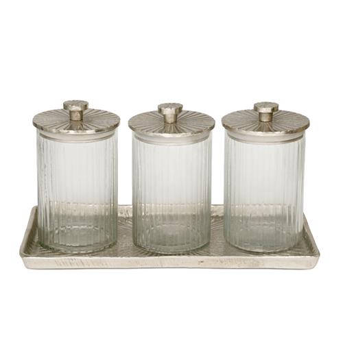 סט 3 צנצנות עם מכסה על מגש NICKEL BRASS - 36x18x2 11x11x18 - 36x18x2 11x11x18