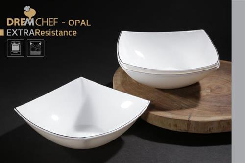 כלי שולחן OPAL מרובע עם פס דקורטיבי – קערה מרובעת פס 24×24×8 ס"מ – כסף / לבן