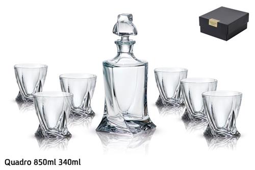 סט 6 כוסות ויסקי 340ml ודקאנטר 850ml קריסטל בוהמיה Quadro