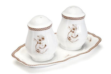 סט צלח פלפל +מגש BONE CHINA LIMOGES מוקה 5x5x7 16x9x1