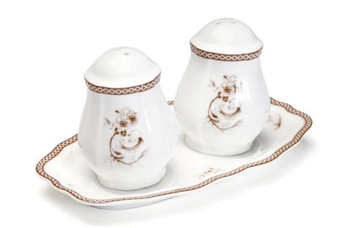סט צלח פלפל +מגש BONE CHINA LIMOGES מוקה 5x5x7 16x9x1