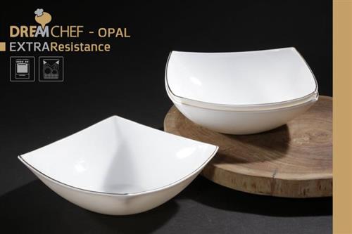 כלי שולחן OPAL מרובע עם פס דקורטיבי – קערה מרובעת פס 24×24×8 ס"מ – זהב / לבן