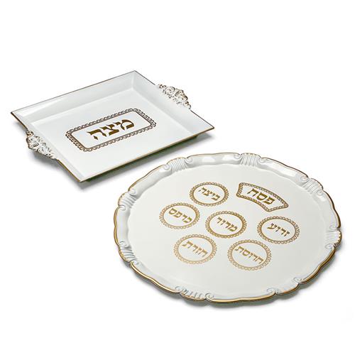 סט ליל הסדר מגש פסח + מגש מצה עשוי מלמין – לבן