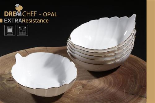 כלי שולחן OPAL בעיצוב עלה – קערית עלה פס זהב 18 ס"מ לבן