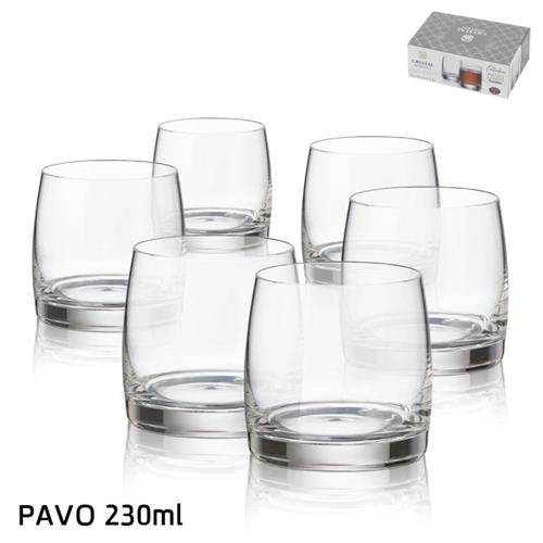 כוסות ויסקי PAVO קריסטל בוהמיה 230 מ"ל – 18 יחידות