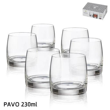 כוסות ויסקי PAVO קריסטל בוהמיה 230 מ"ל – 18 יחידות