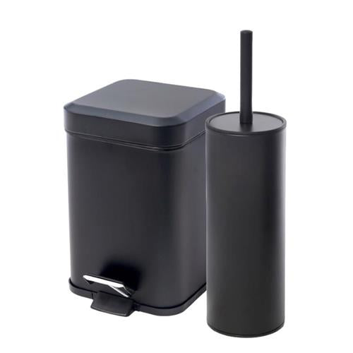 סט פח אשפה טריקה שקטה ומברשת שירותים שחור – 3L