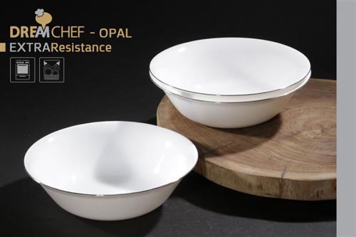כלי שולחן OPAL עגול עם פס דקורטיבי – קערה עגולה פס כסף 23×7 ס"מ לבן