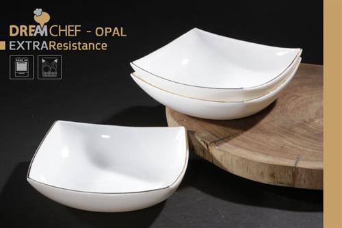 כלי שולחן OPAL מרובע עם פס דקורטיבי – צלחת מרובעת פס זהב 20×20×5 ס"מ לבן
