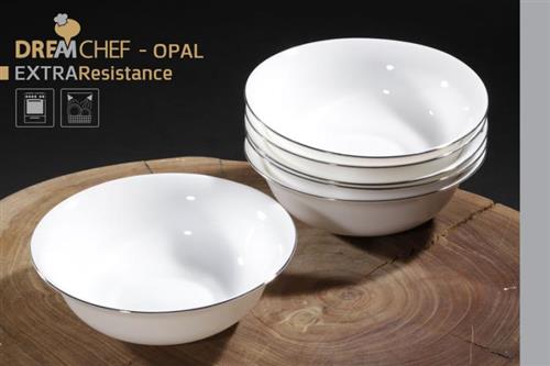 כלי שולחן OPAL עגול עם פס דקורטיבי – מרקית עגולה פס כסף 16.5×6 ס"מ בצבע לבן כסף / לבן