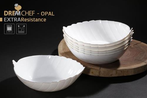 כלי שולחן OPAL בעיצוב עלה – קערה עלה פס זהב 28 ס"מ לבן