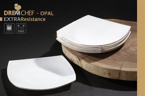 כלי שולחן OPAL מרובע עם פס דקורטיבי – צלחת מרובעת פס זהב 19×19 ס"מ לבן