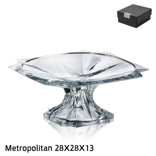 צלחת הגשה על רגל METROPOLITAN קריסטל בוהמיה 28x28x13 ס"מ – Default Title