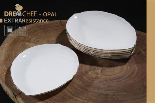 כלי שולחן OPAL בעיצוב עלה – צלחת עלה פס זהב 19 ס"מ לבן