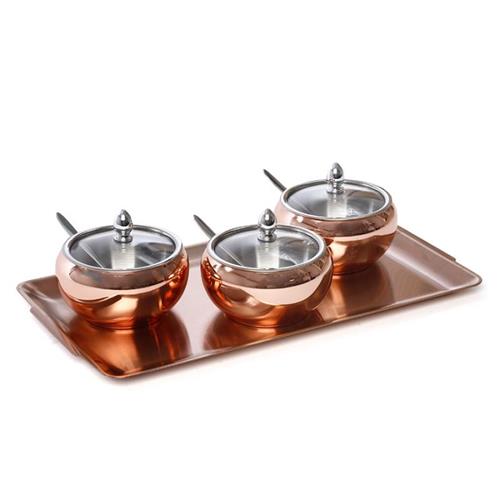 סט מגש מלבני + 3 בונבוניירות ברונזה 36x20x1.5 11x11x8 לנוחות יומיומית במראה מסוגנן