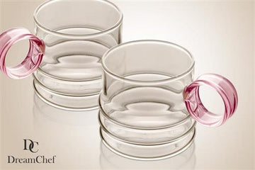סט 6 מאגים 260ml זכוכית ידית Pink לשתייה חמה