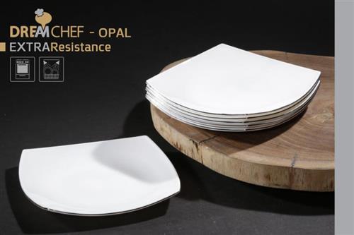 כלי שולחן OPAL מרובע עם פס דקורטיבי – צלחת מרובעת פס כסף 19×19 ס"מ בצבע לבן כסף / לבן