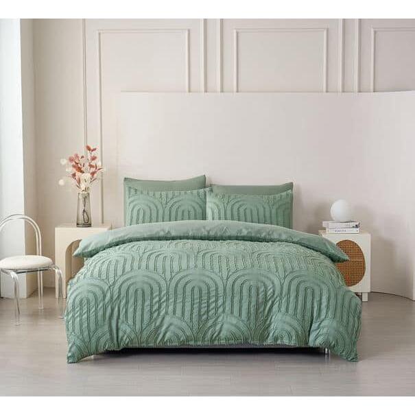 סט מצעים דגם דותן עשוי סאטן אל קמט בצבע ירוק מרווה