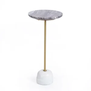 שולחן צד דגם אדישן קטן עגול בגווני שיש שחור לבן