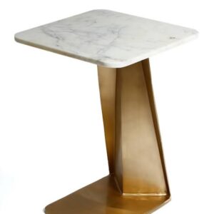 נשכן שולחן צד עשוי פלטת שיש בגוון לבן ורגל זהב