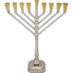 חנוכיה עשויה BRASS כסף ושילוב קנים בצבע זהב 70X55X19 ס"מ