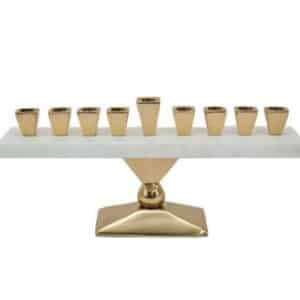 חנוכיה עשויה שיש לבן ושילוב BRASS זהב מיוחד 37X20X2.5 ס"מ